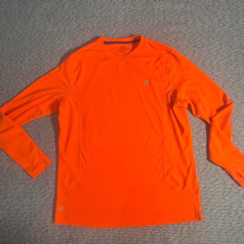 Fila Sport Mens Long Sleeve Performance Shirt Blaze Orange Crew Neck Large